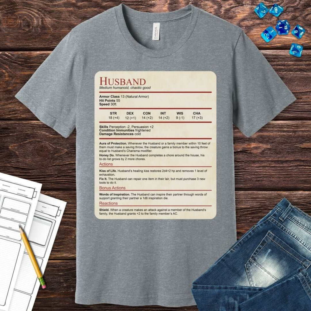 D&D Husband Stat Block T-Shirt